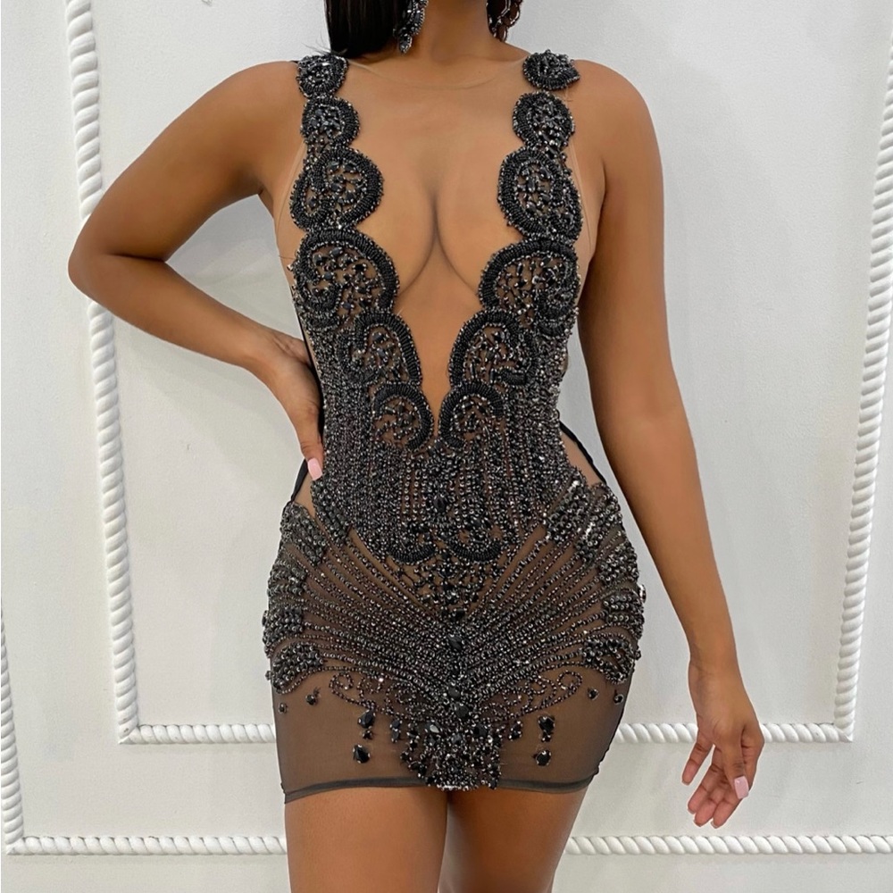 Black Stoned Out Dress From Dach Boutique, Size M. Like New.